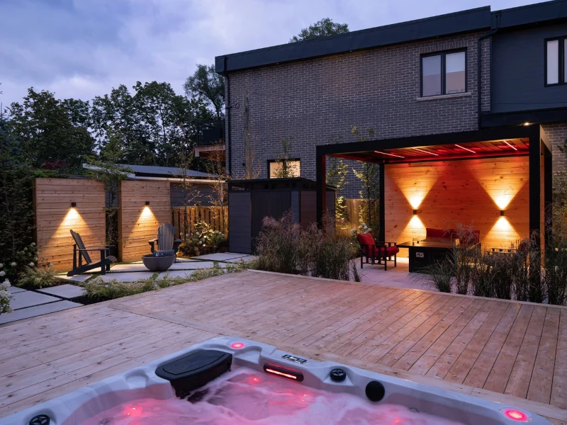 wood and metal backyard studio with sliding doors