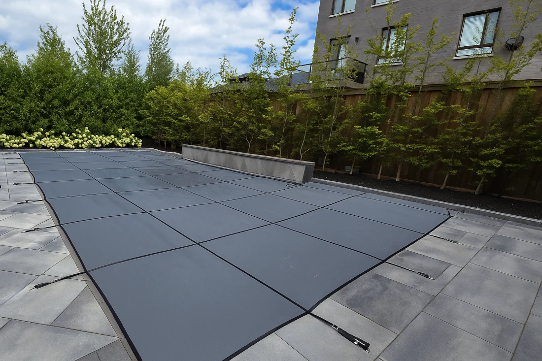 backyard pool cover tied down