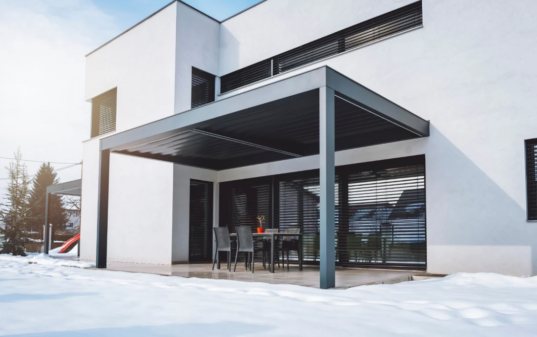 winter pergola with snow