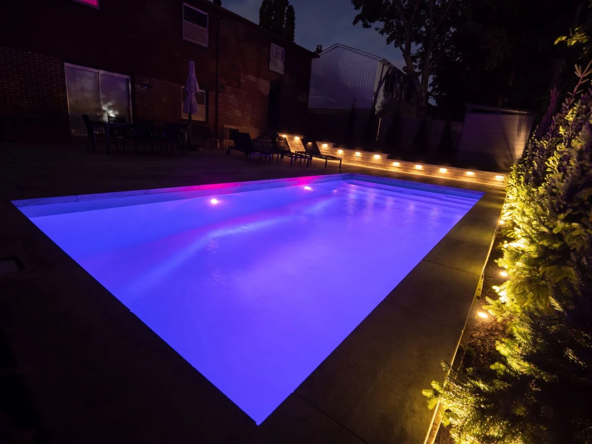 night scenary fiberglass pool