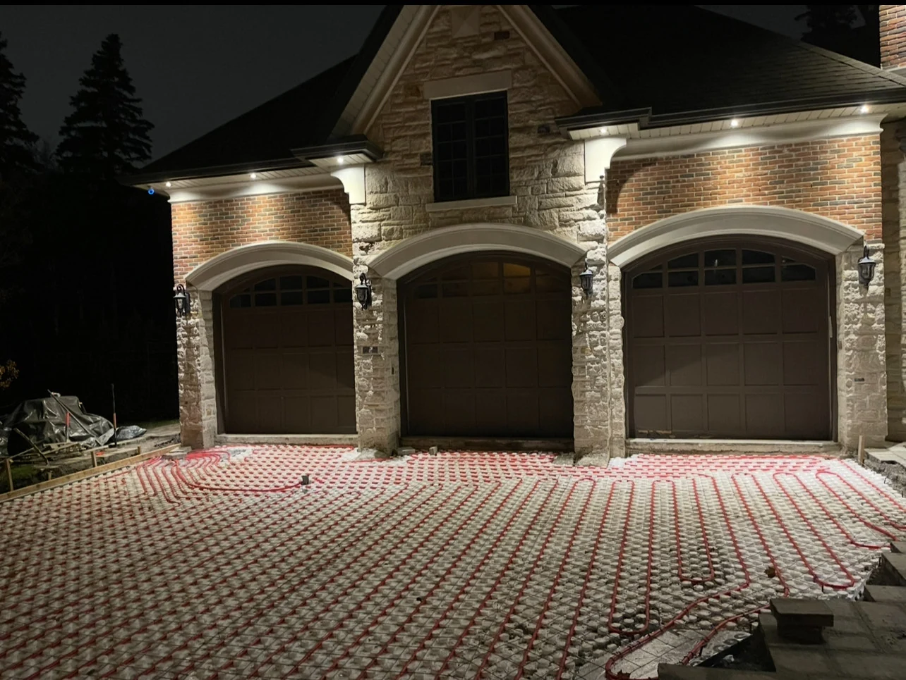 full front driveway construction night time