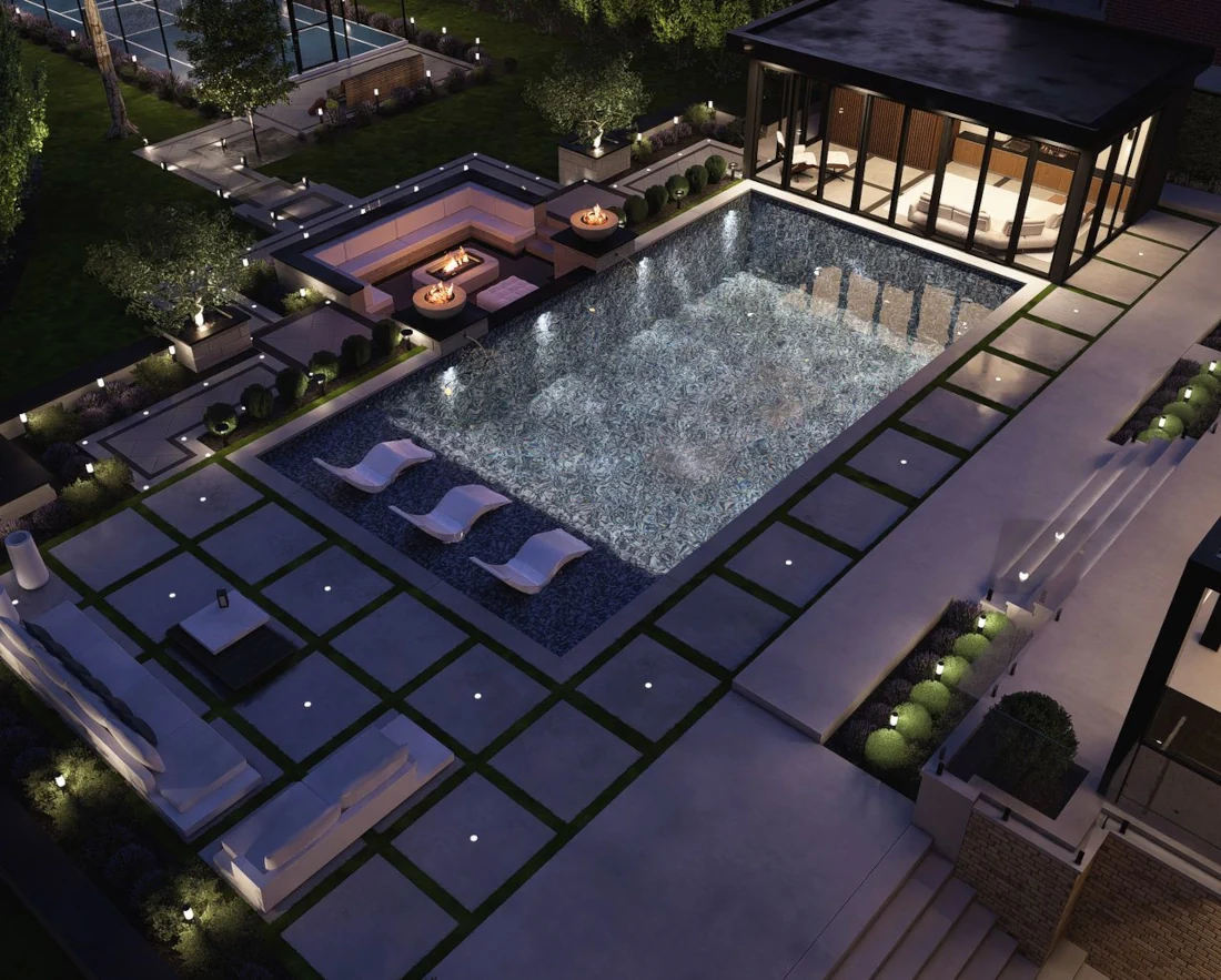 landscape design service night time view and lighting