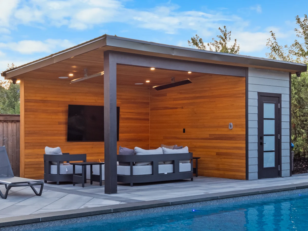 woodworked poolside cabana