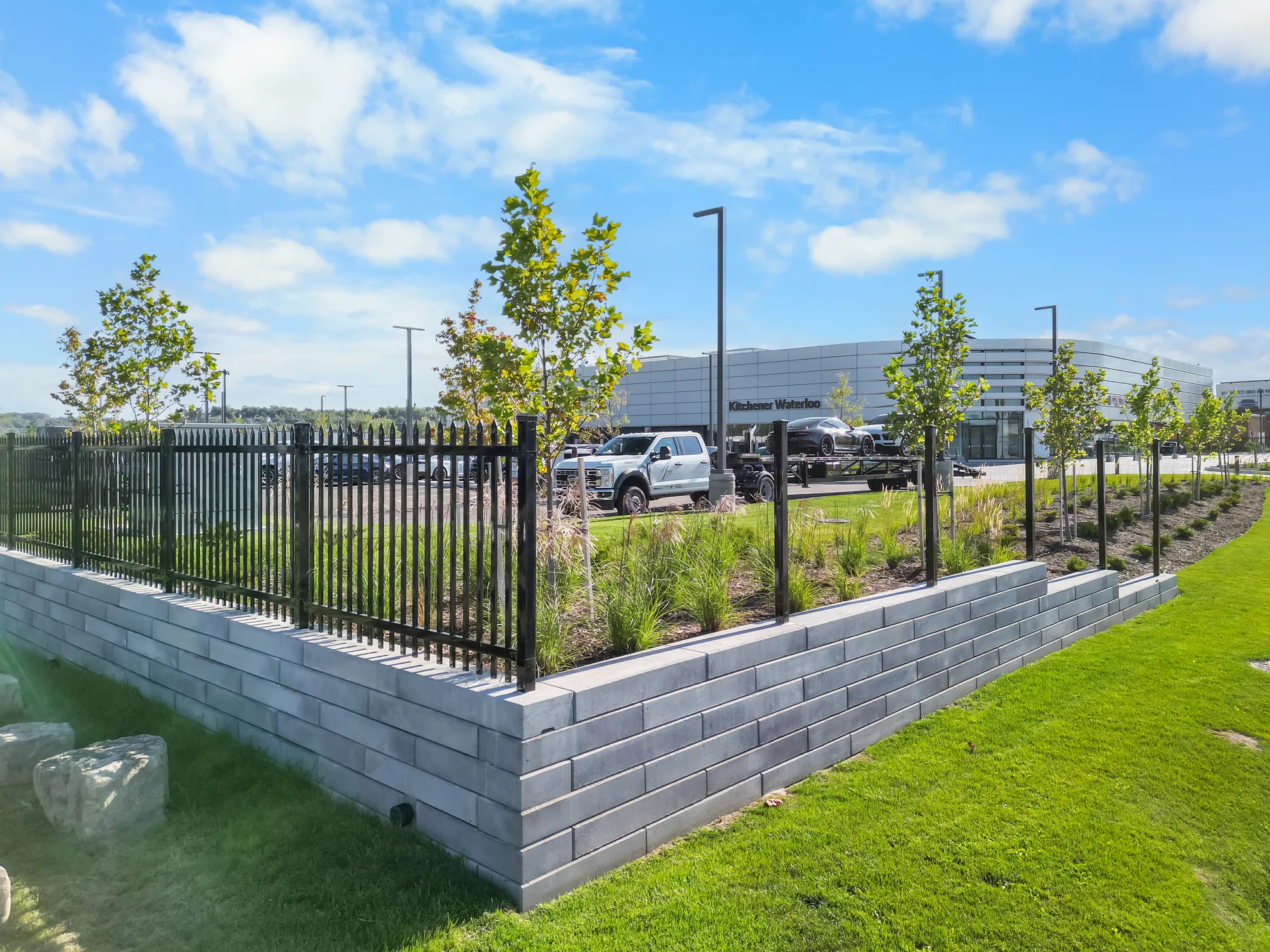 Commercial hardscaping aerial site view