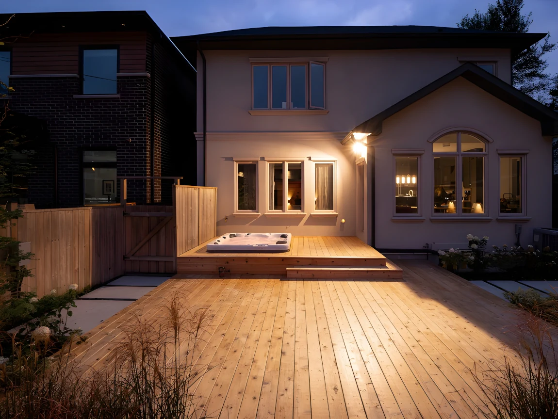 deck installation backyard with lighting