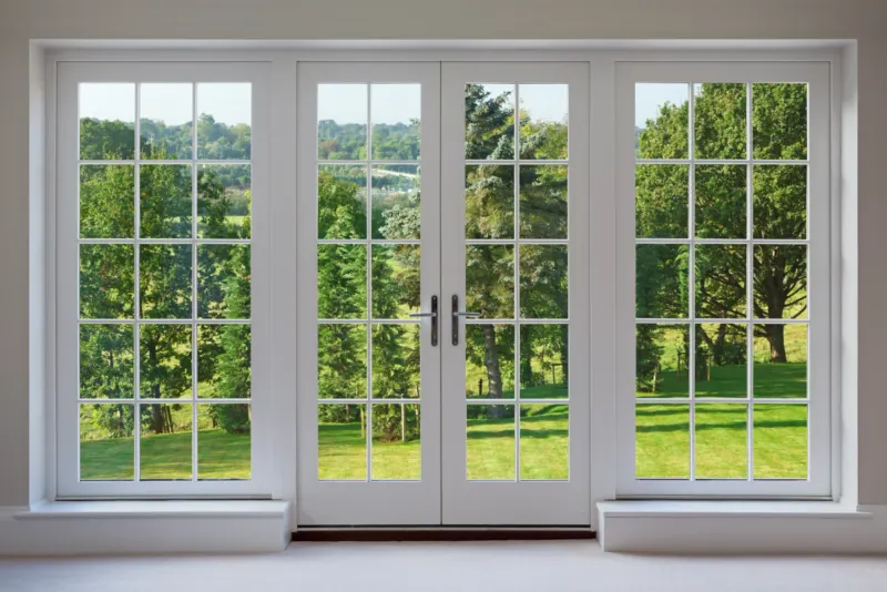 French doors and windows overlooking a garden