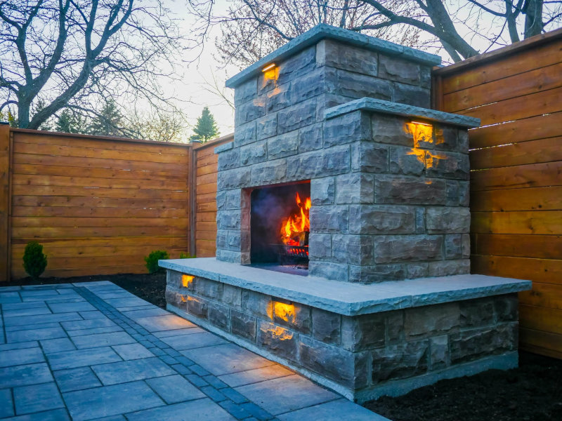 Blue lighting rectangle Fire Pit