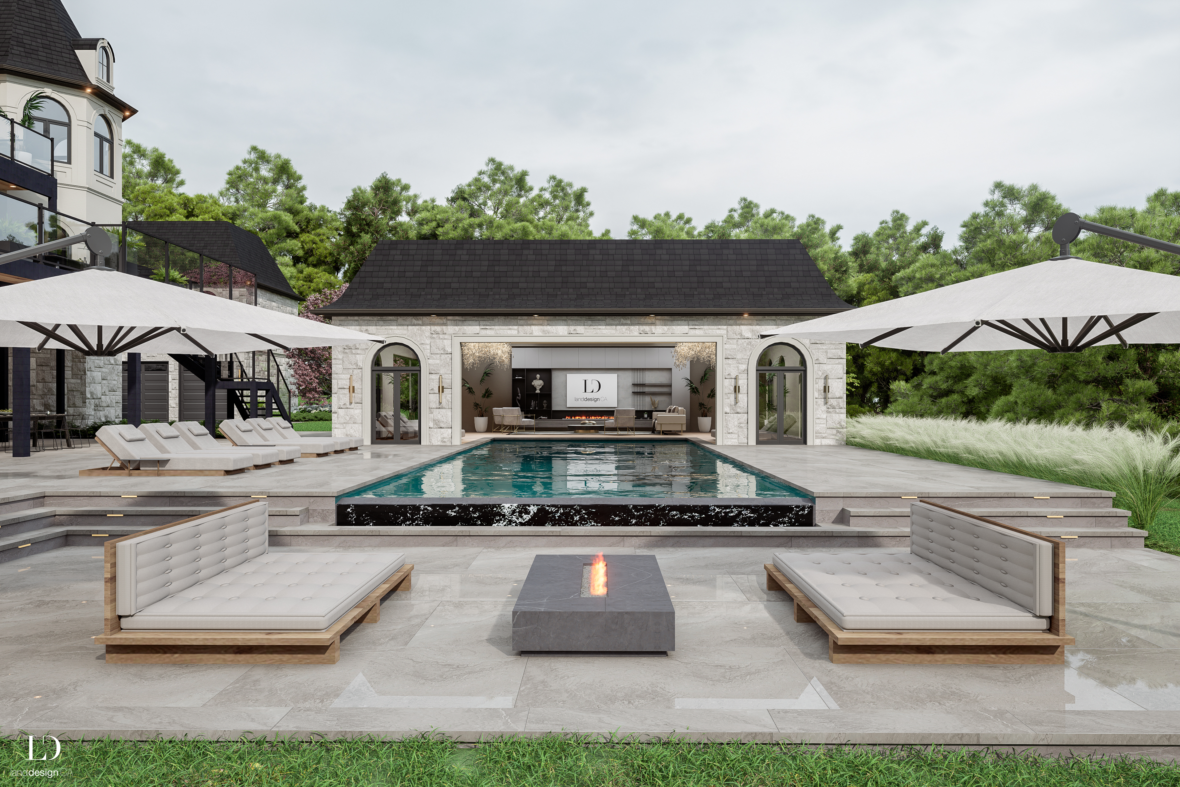 landscape design woodwork poolside