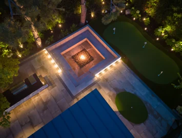 Brooke top down drone view of golf court and fire feature