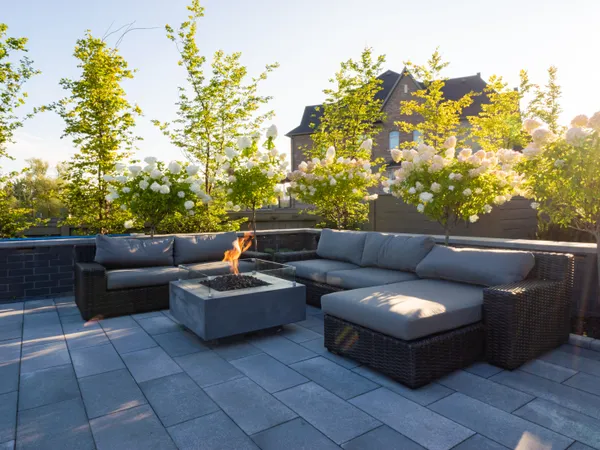 Farrell terrace with fire table