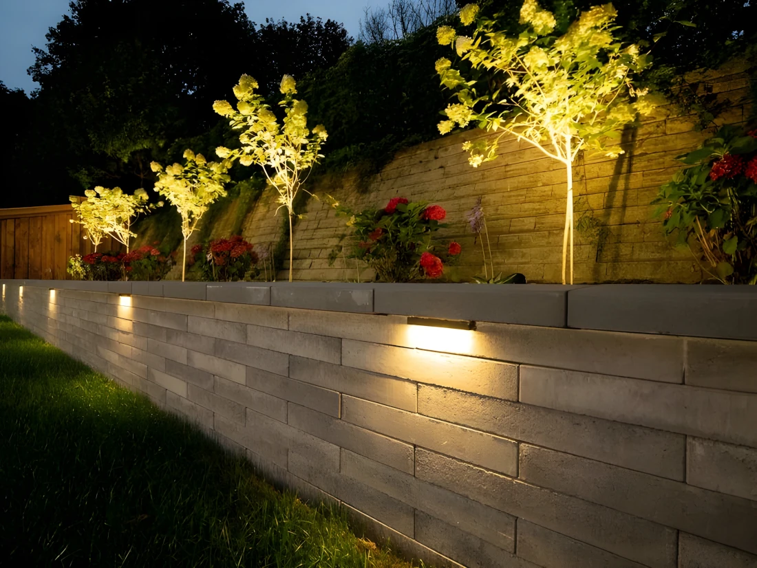 retaining wall with lights