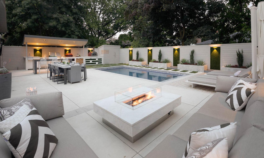 poolscape with architectural concrete for modern look